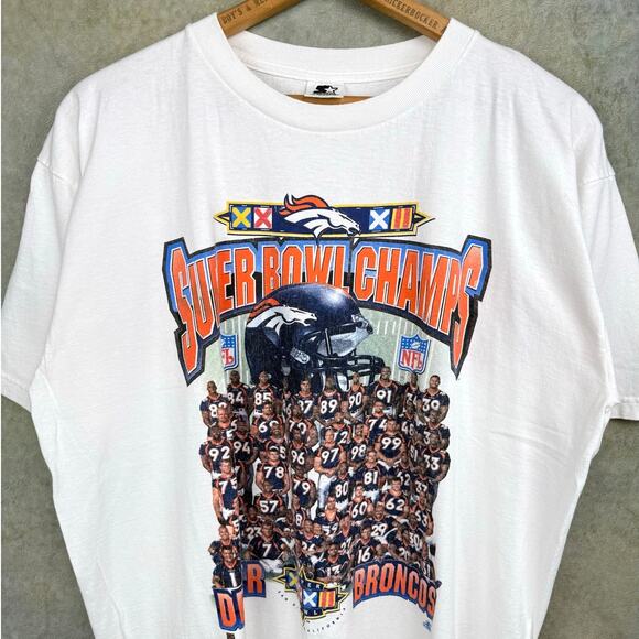 VTG 1998 Denver Broncos Super Bowl Champs Tee Starter Sz XL White Team XXXII - Picture 1 of 5